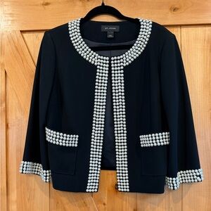 St. John Black Blazer with Pearl Detailing
